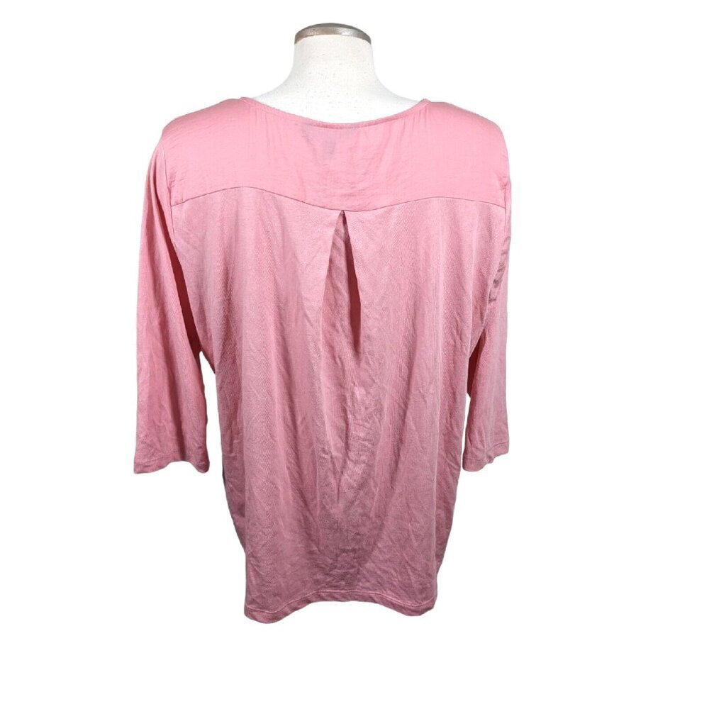 Banana Republic Top Womens XL Pink Cotton Modal Long Sleeve Split V Neck Soft - Picture 3 of 4